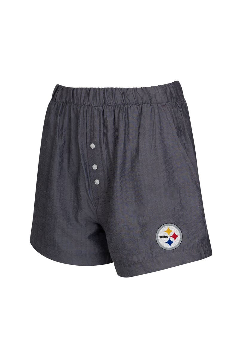 Women's Concepts Sport  Charcoal Pittsburgh Steelers Two-Pack Stripes and Solids Boxer Shorts Set, Alternate, color, Charcoal