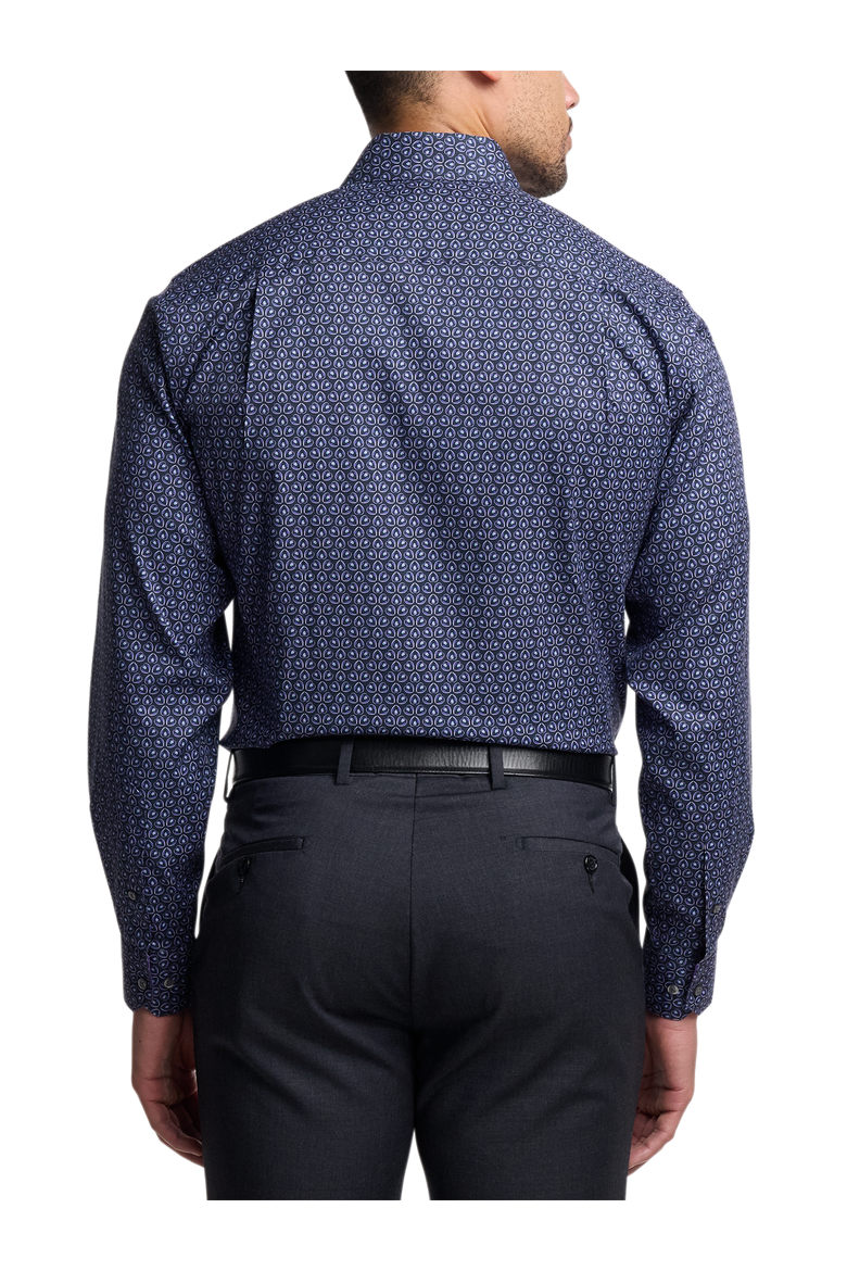 Cotton Buttondown Collar Broadcloth Classic Contrast Trim Button Cuff Long Sleeve Shirt, Alternate, color, Black/Purple