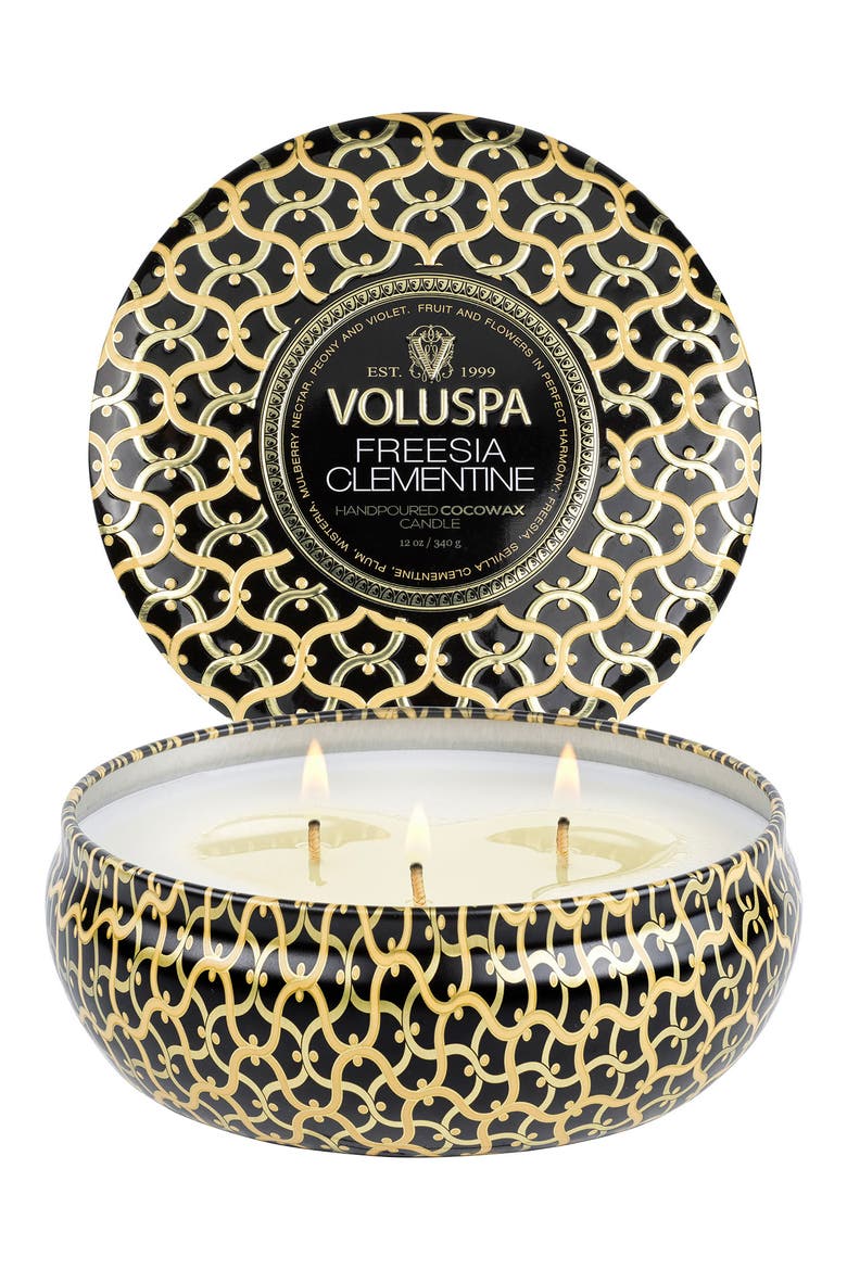 Three-Wick Tin Candle, Alternate, color, FREESIA