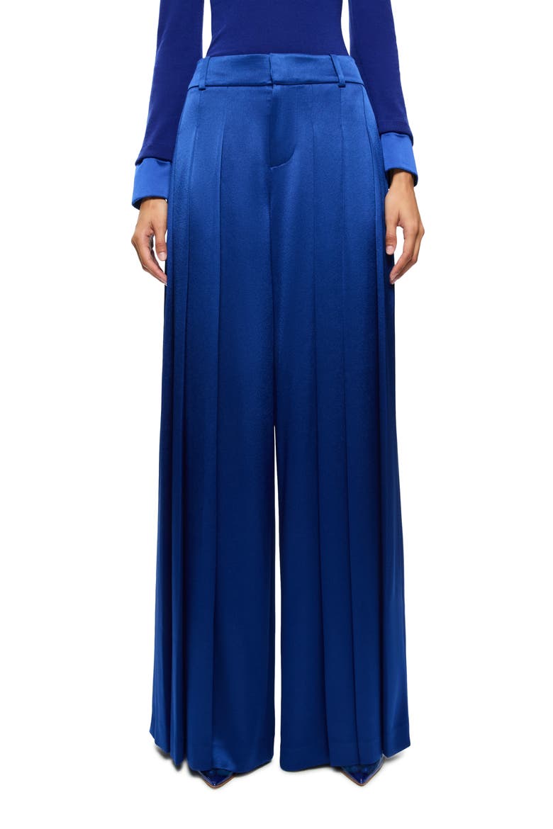 Simon Pleated Wide Leg Satin Pants, Main, color, ROYAL