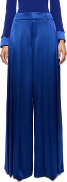 Alice + Olivia Simon Pleated Wide Leg Satin Pants