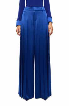 Alice + Olivia Simon Pleated Wide Leg Satin Pants