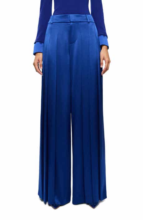 Alice + Olivia Simon Pleated Wide Leg Satin Pants