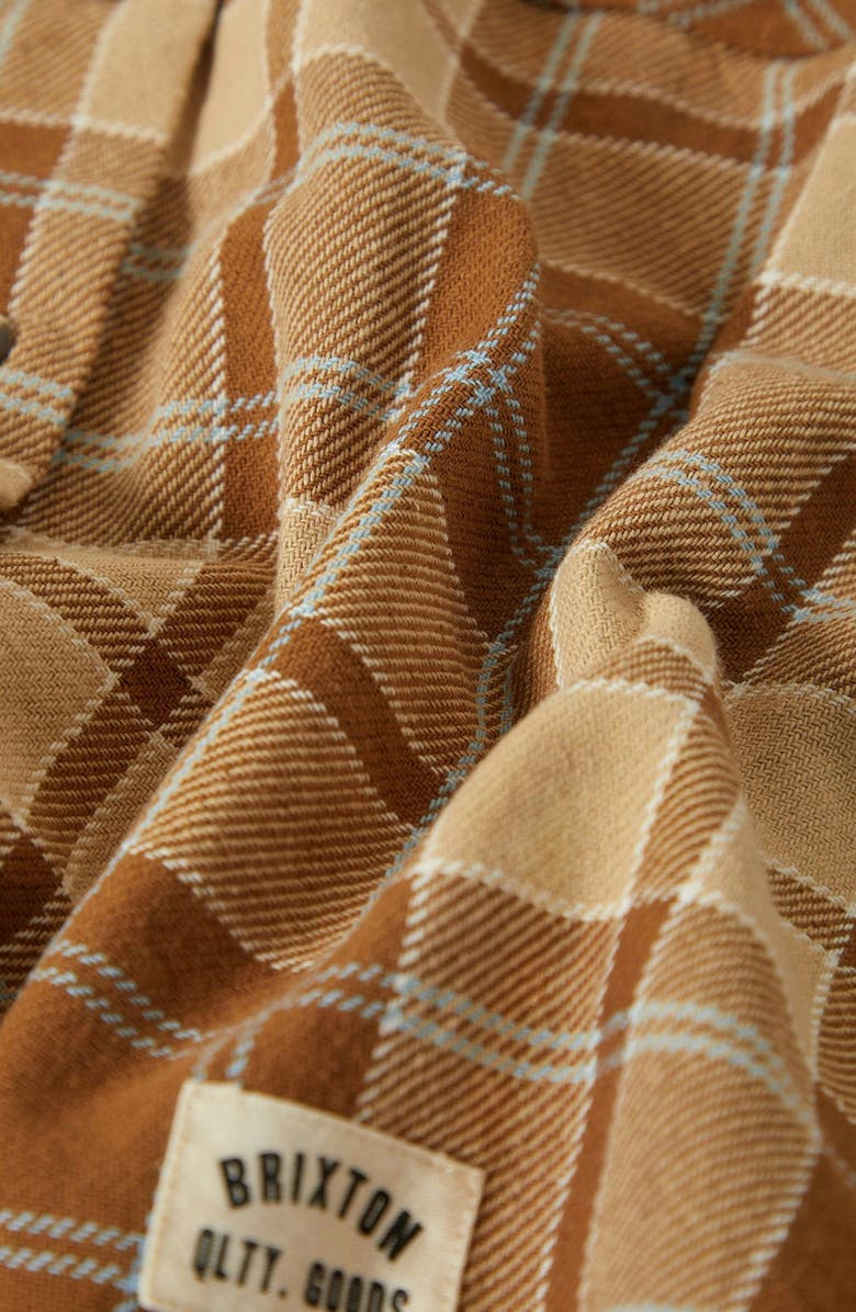 Brixton Bowery Plaid Cotton Twill Overshirt, Alternate, color, Washed Copper