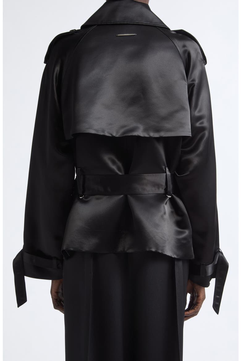 Claw Crop Liquid Satin Trench Coat, Alternate, color, BLACK