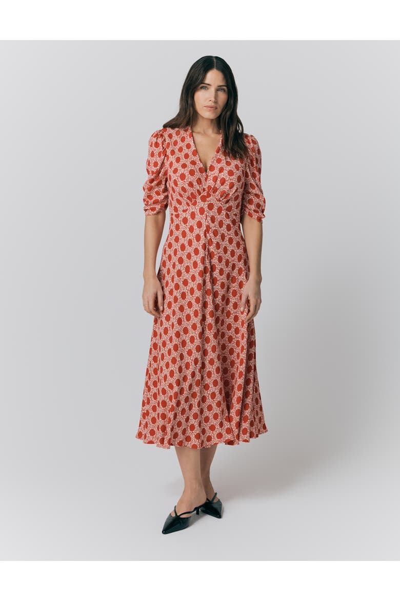 Madi Crepe Floral Midi Dress, Main, color, Red Floral