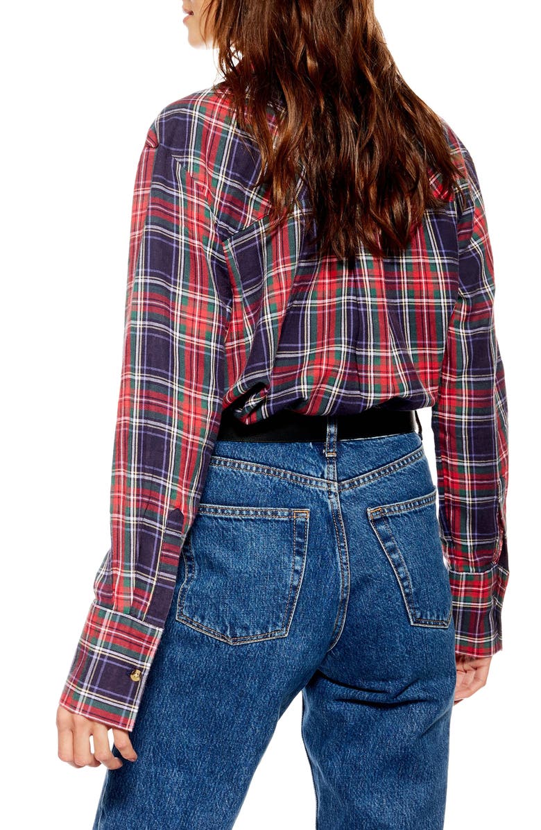 Topshop Pacey Washed Check Plaid Shirt, Alternate, color, 