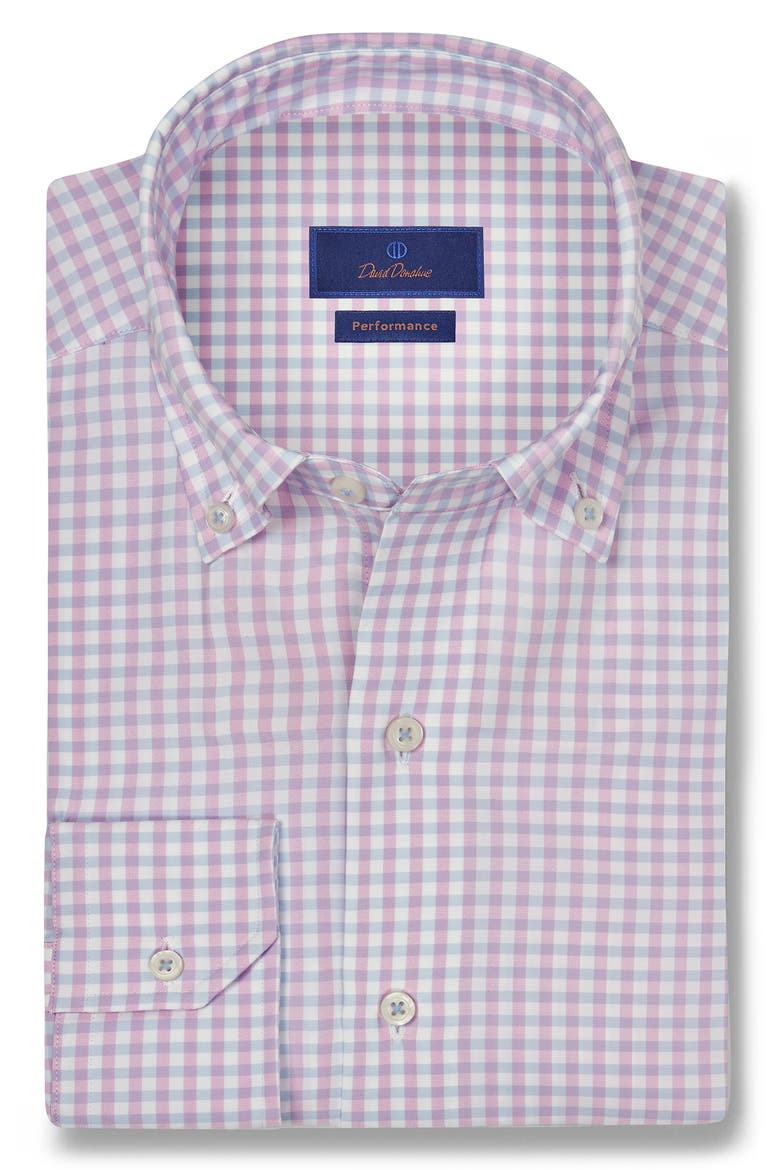 Plaid Print Performance Sport Shirt, Main, color, WHITE/PINK
