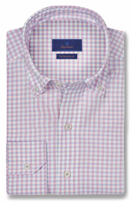 David Donahue Plaid Print Performance Sport Shirt