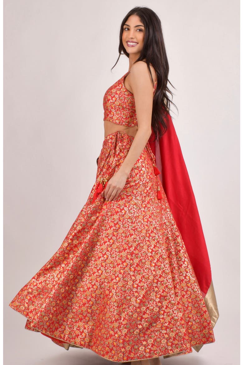 Flanna Banarasi Jacquard Lehenga Choli Set, Alternate, color, Red