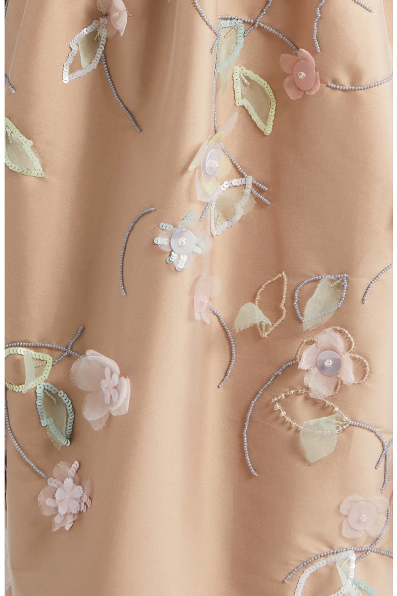 Lena Beaded Appliqué Strapless Dress, Alternate, color, CLEMATIS EMBROIDERY ON BEIGE