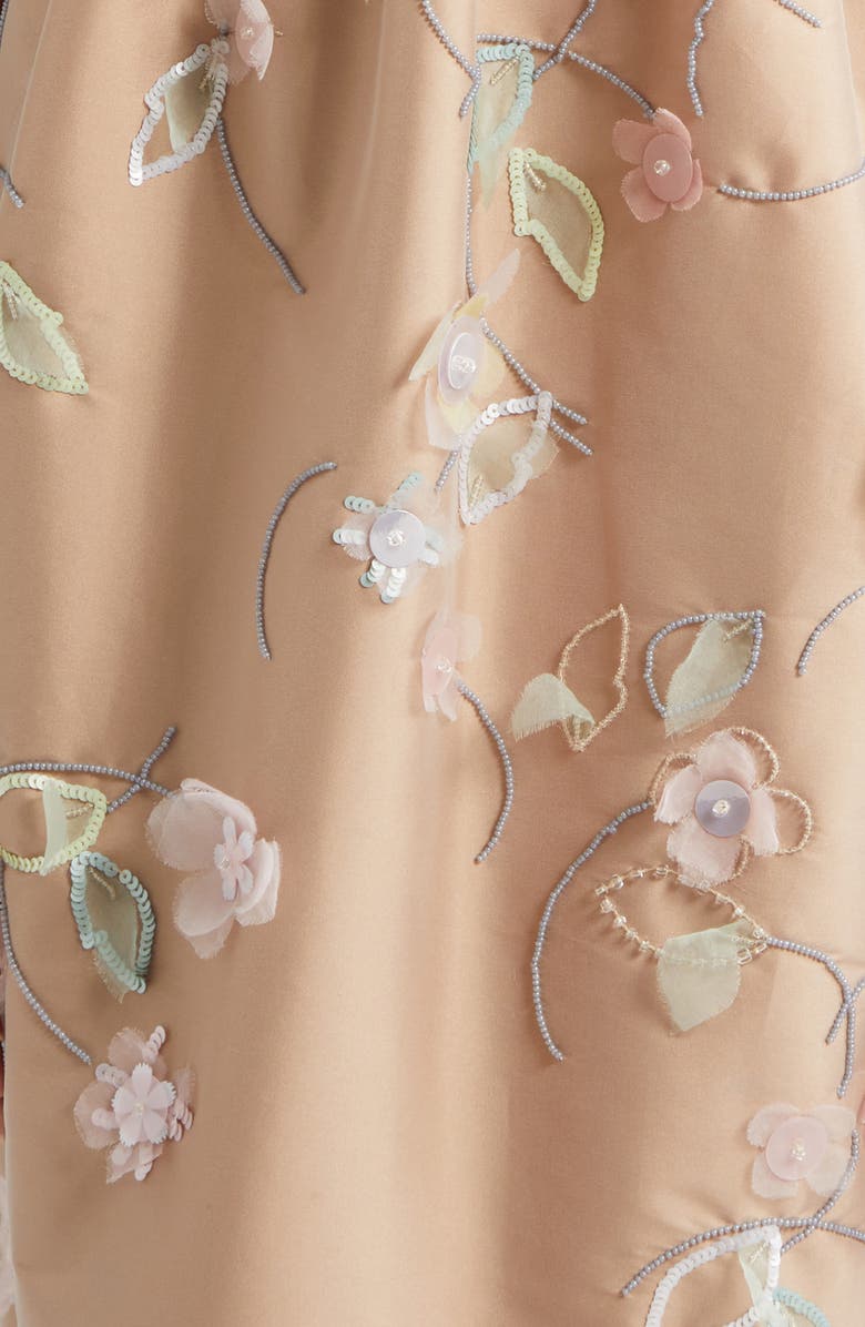 BERNADETTE Lena Beaded Appliqué Strapless Dress, Alternate, color, Clematis Embroidery On Beige