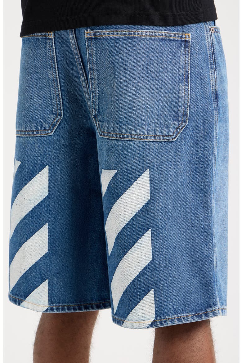 Diagonal Logo Denim Shorts, Alternate, color, STEEL INDIGO