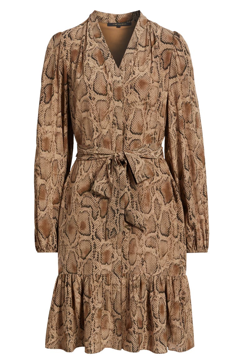 Samara Snakeskin Print Tie Waist Shirtdress, Alternate, color, TANNIN MULTI