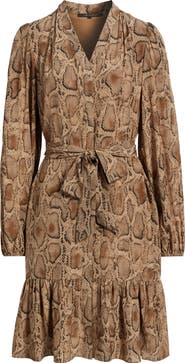 KOBI HALPERIN Samara Snakeskin Print Tie Waist Shirtdress