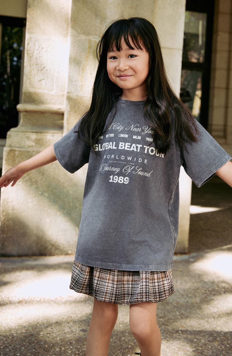 NEXT Kids' Graphic T-Shirt & Plaid Bubble Hem Skirt Set, Alternate, color, Grey