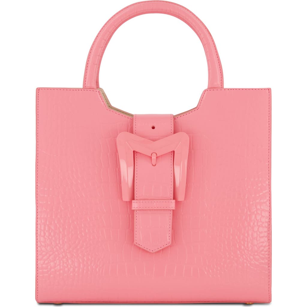Mac Duggal Crocodile Leather Buckle Detail Medium Tote Bag In Hibiscus