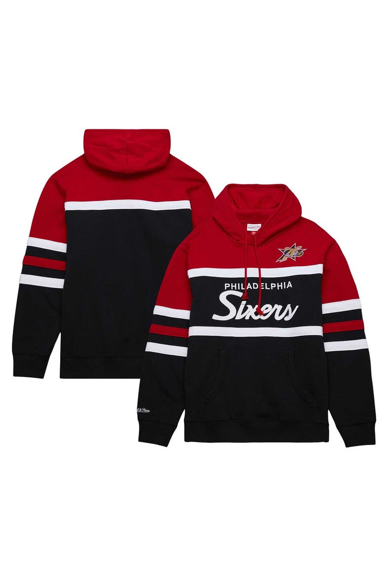 Men's Mitchell & Ness Black Philadelphia 76ers Big & Tall Hardwood Classics Head Coach Pullover Hoodie, Alternate, color, Black