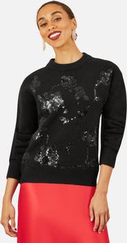 Yumi Relaxed Fit Floral Sequin Sweater