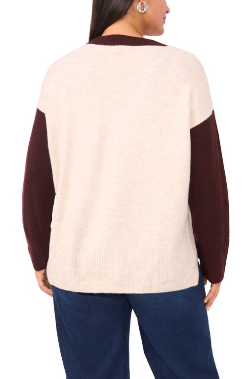 Vince Camuto Colorblock V-neck Sweater In Burgundy