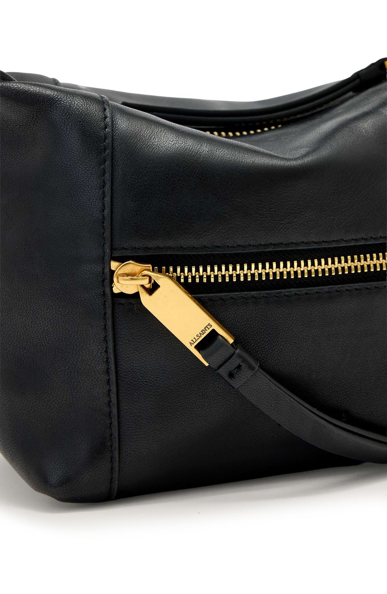 AllSaints Mini Vega Grab Leather Crossbody Bag, Alternate, color, Black