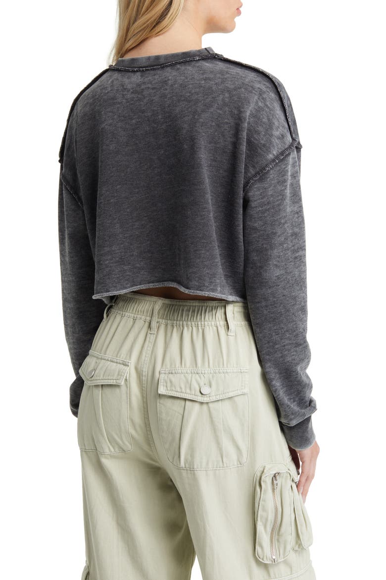 Acid Wash Crop Sweatshirt, Alternate, color, CHARCOAL