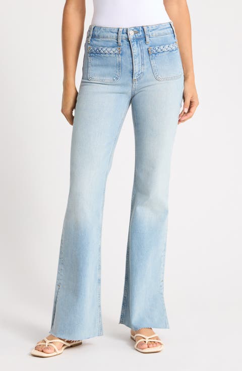 Sofia High Waist Patch Pocket Slit Seam Raw Hem Jeans (Montebello)