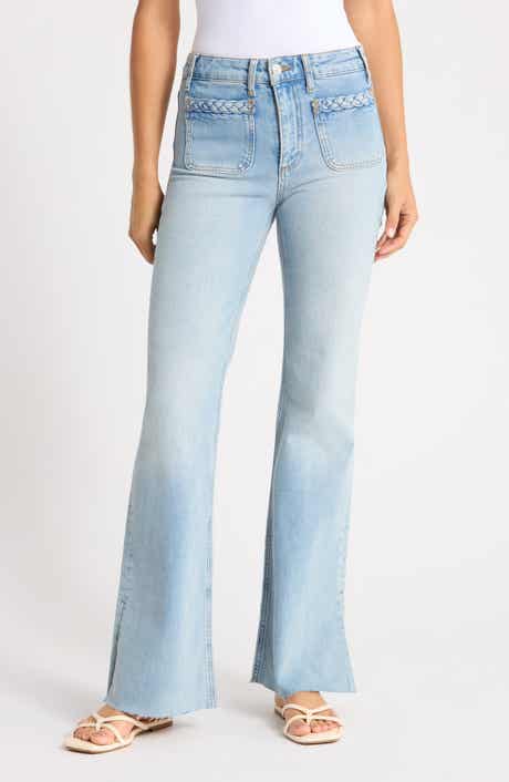 Sofia High Waist Patch Pocket Slit Seam Raw Hem Jeans