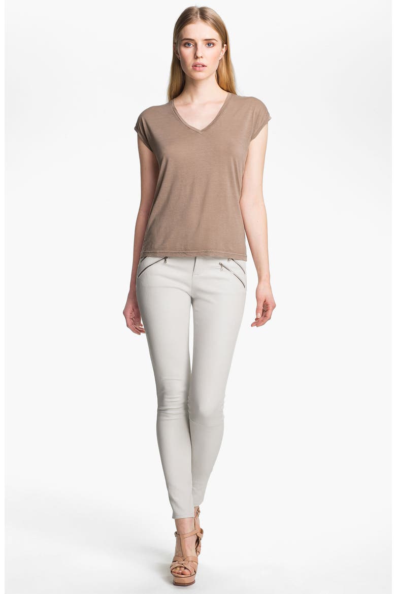 'Claudette' Stretch Leather Pants, Alternate, color, WHITE