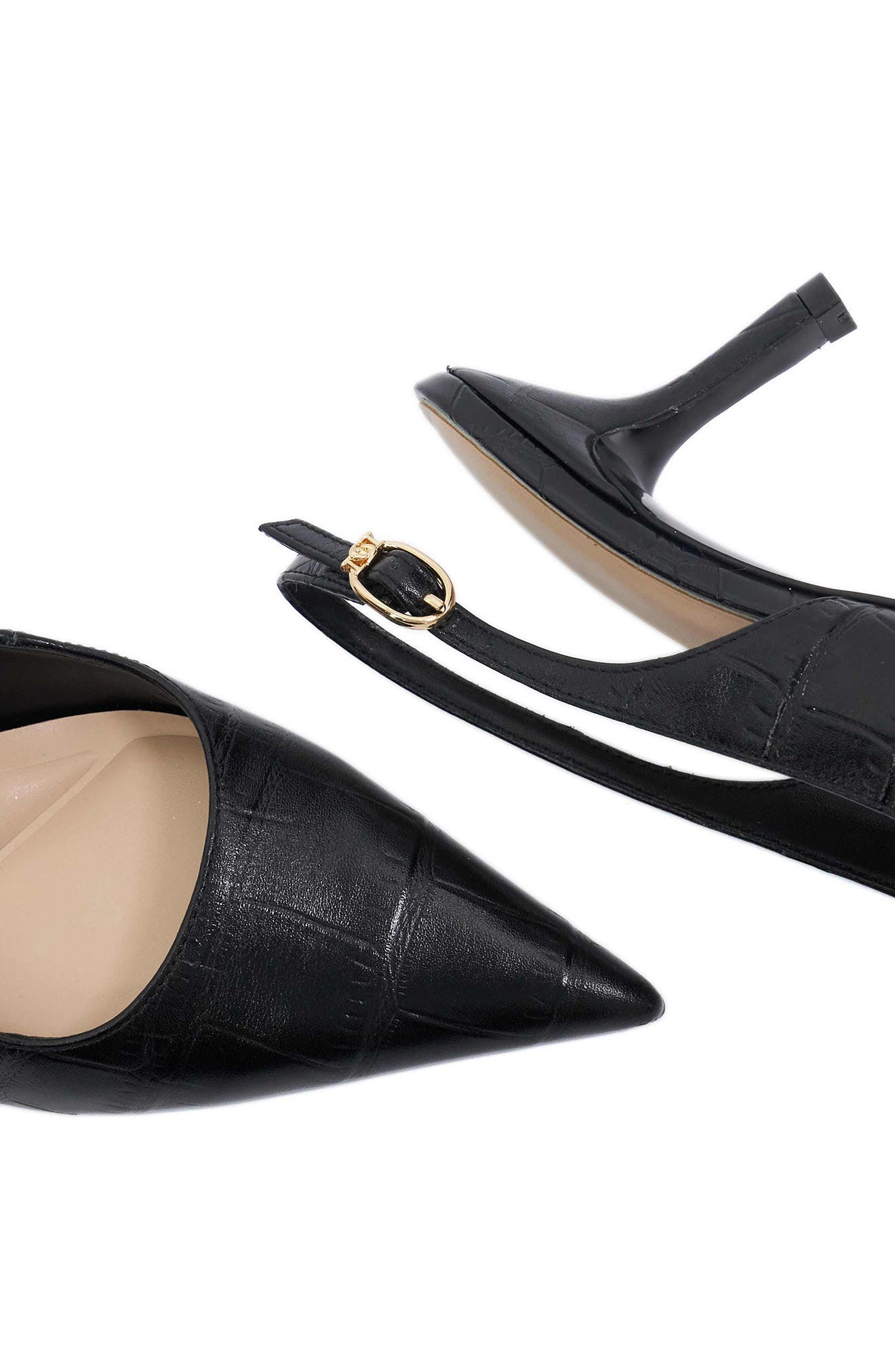 Celise Slingback Pointed Toe Pump, Alternate, color, BLACK CROC EMBOSSED