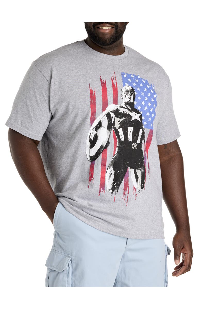 True Nation by DXL Big & Tall Captain America Flag Graphic Tee, Main, color, Heather Grey