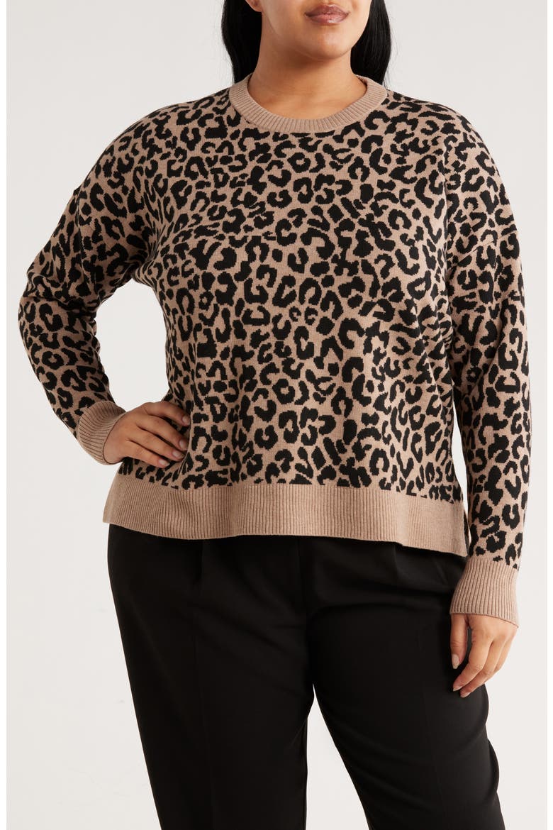 Crewneck Jacquard Sweater, Main, color, TAN PORTABELLA ALLIE ANIMAL
