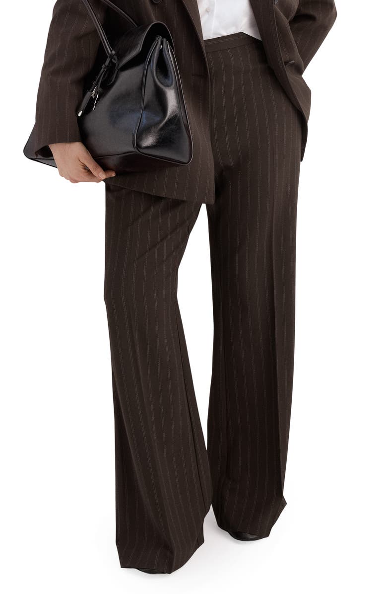MANGO Pinstripe Pants, Main, color, Brown