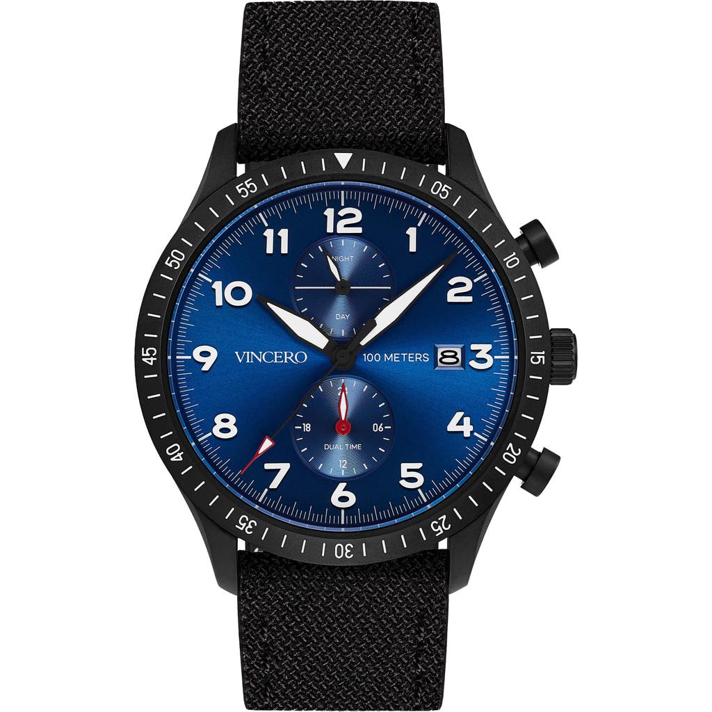 Vincero Altitude Chronograph Fabric Strap Watch, 43mm In Matte Black/cobalt