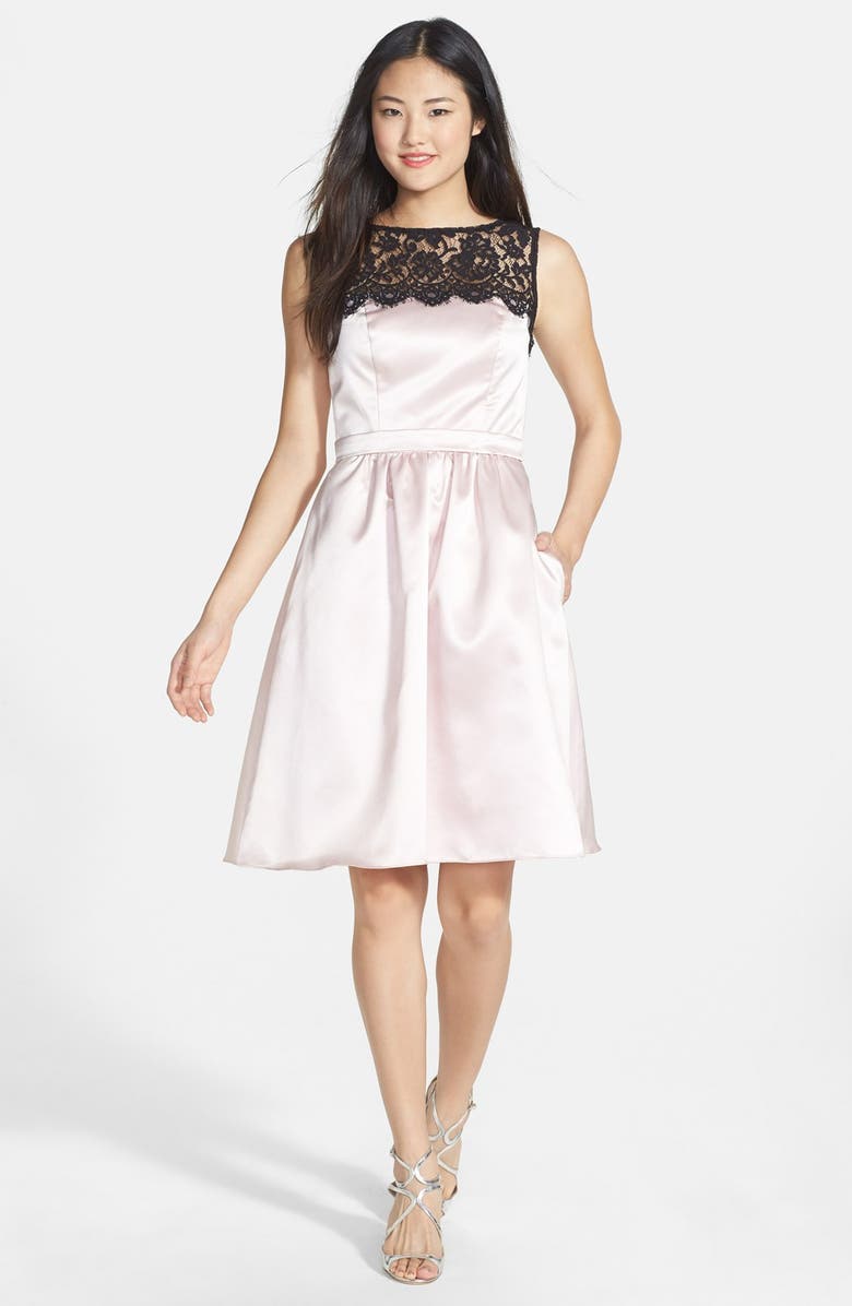 After Six Sleeveless Lace & Satin Cocktail Dress, Main, color, 