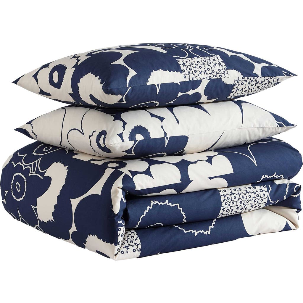 Marimekko Unikko Kollaasi Duver Cover & Shams Set In Open Dark Blue