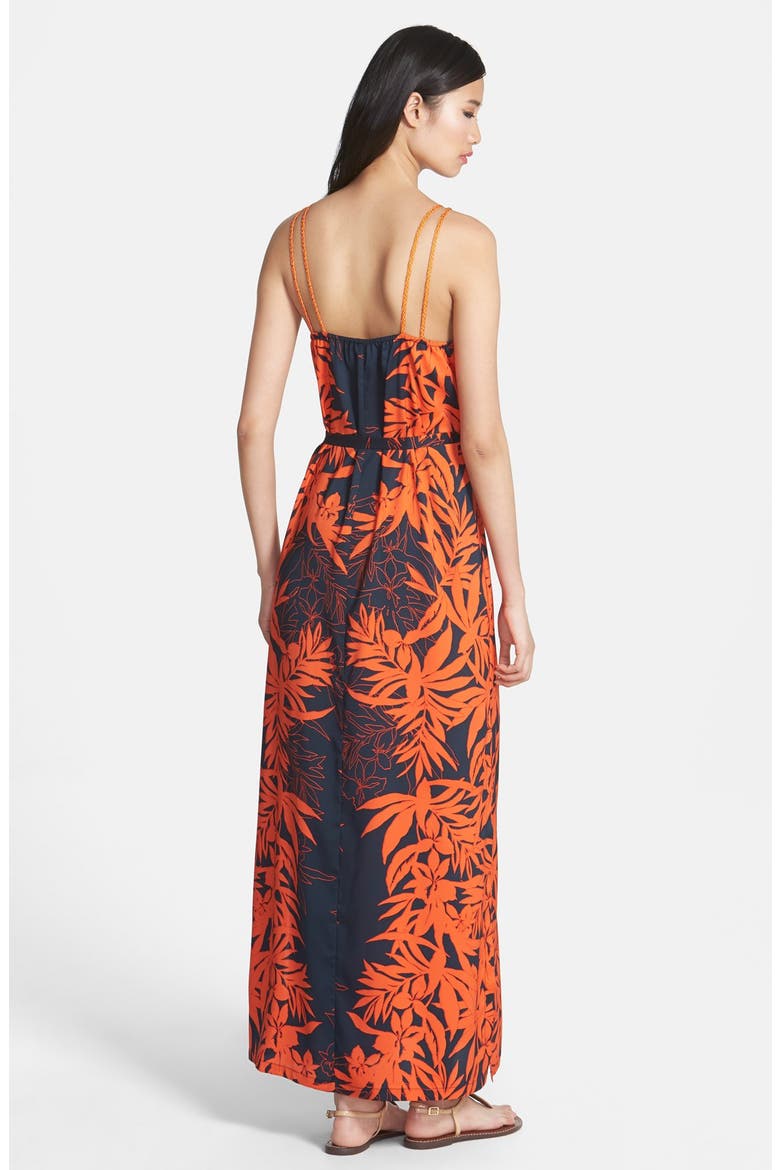 Braided Strap Print Maxi Dress, Alternate, color, CLEMENTINE/ BLUE DUSK