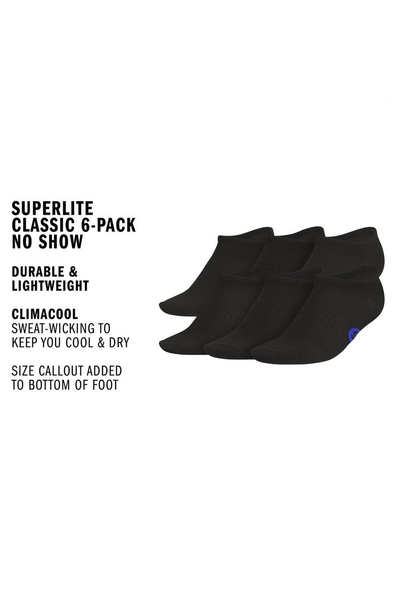 Kids' Superlite Classic 6-Pack No-Show Socks, Alternate, color, BLACK/ BRIGHT RED/ GREEN