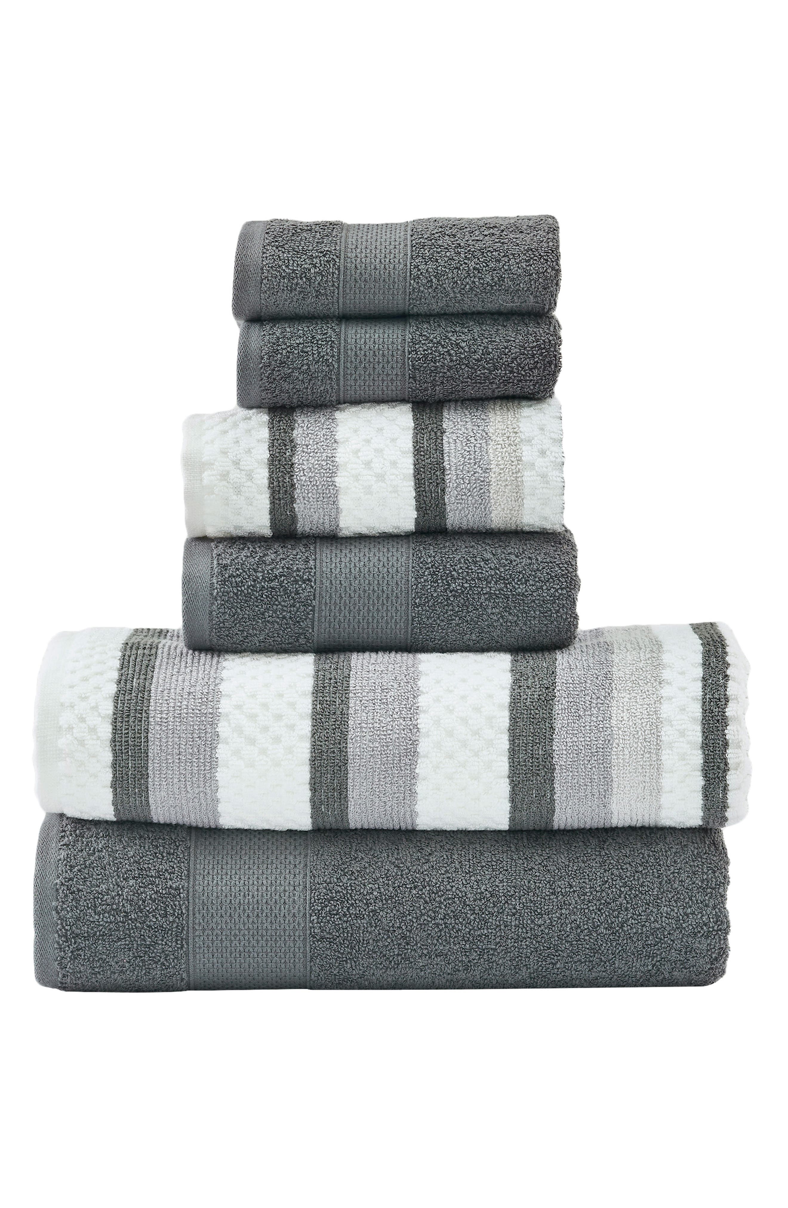 Modern Threads 6-Piece Mixed Stripe & Solid Cotton Towel Set