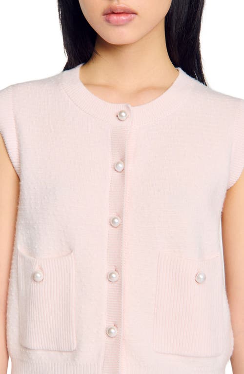 Sandro Textured Tweed Cardigan In Light Pink