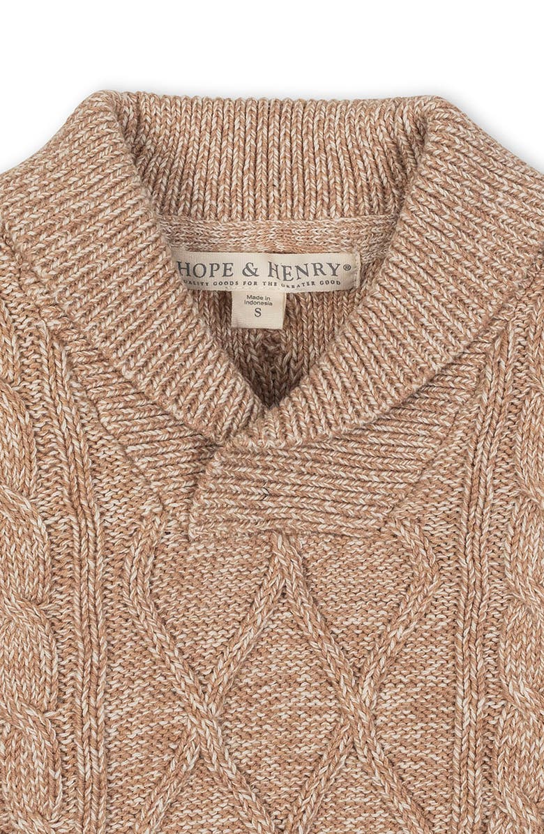 Hope & Henry Kids' Organic Long Sleeve Shawl Collar Cable Sweater, Alternate, color, Camel Heather