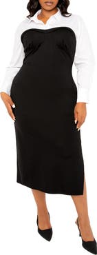 BUXOM COUTURE Contrast Long Sleeve Midi Shirtdress