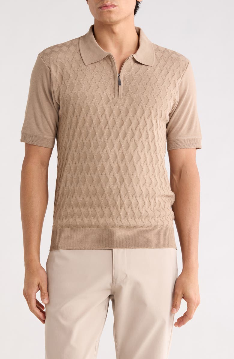 TOM BAINE Half Zip Knit Polo Sweater, Main, color, Tan