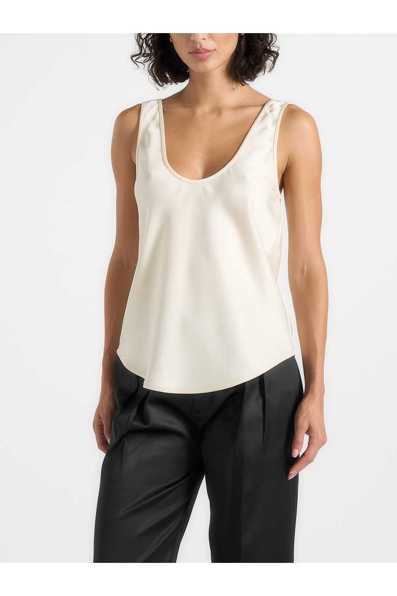 Mathilda Satin Scoop Neck Open Back Tank Top, Main, color, Ivory