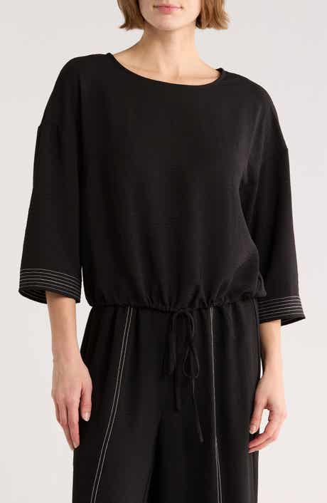 Adrianna Papell Tie Waist Drop Shoulder Top