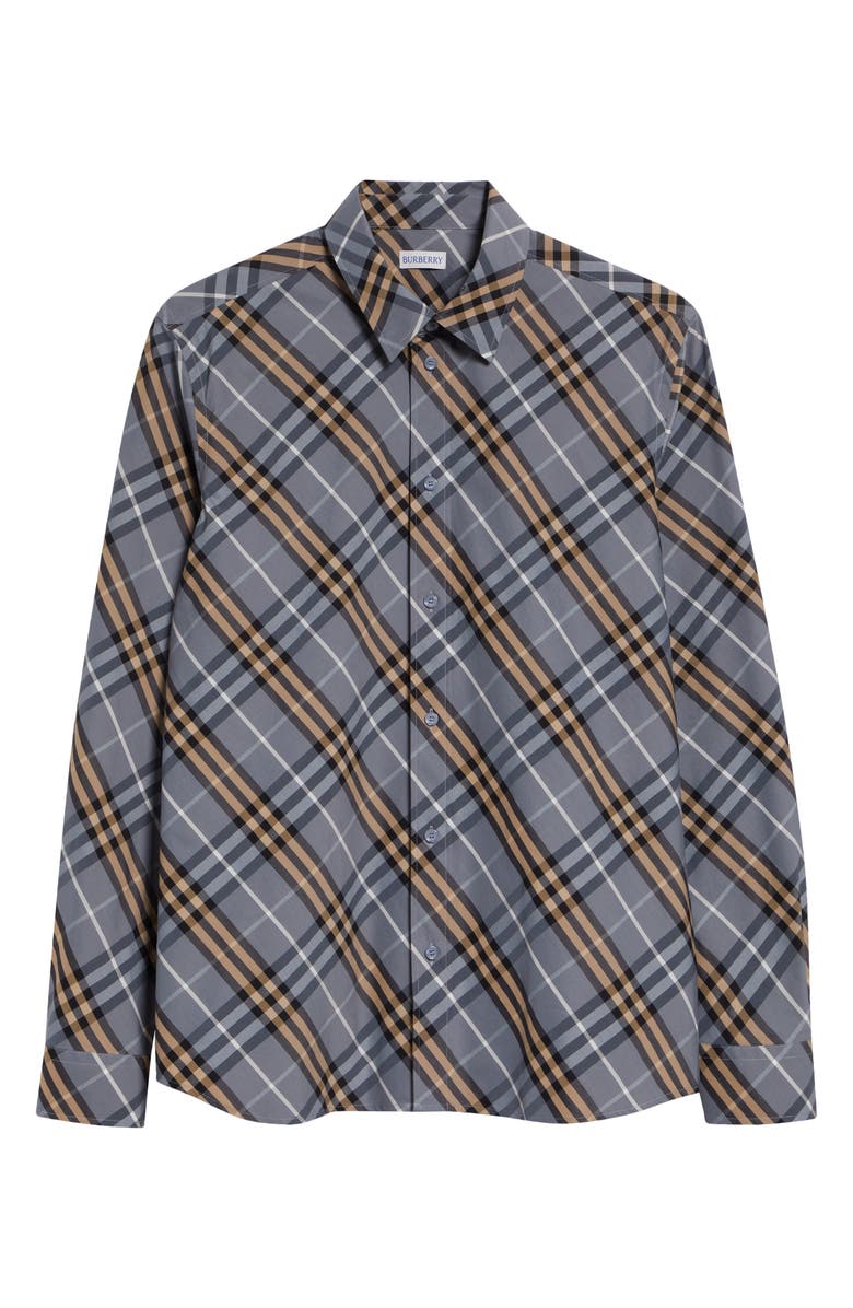 Burberry Robert Regular Fit Check Cotton Poplin Button-Up Shirt, Alternate, color, Wave Blue Ip Check