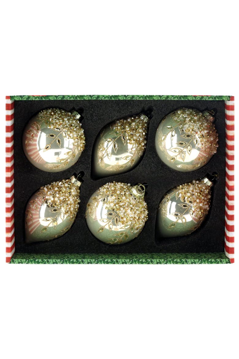 Golden Floral Finial Ornament, Box of 6, Alternate, color, Gold