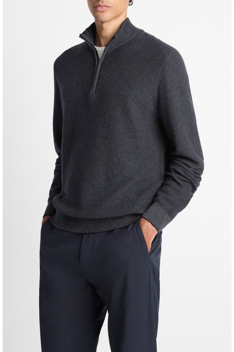 Geometric Jacquard Wool & Cashmere Quarter Zip Pullover, Alternate, color, COASTAL/ MEDIUM HEATHER GREY