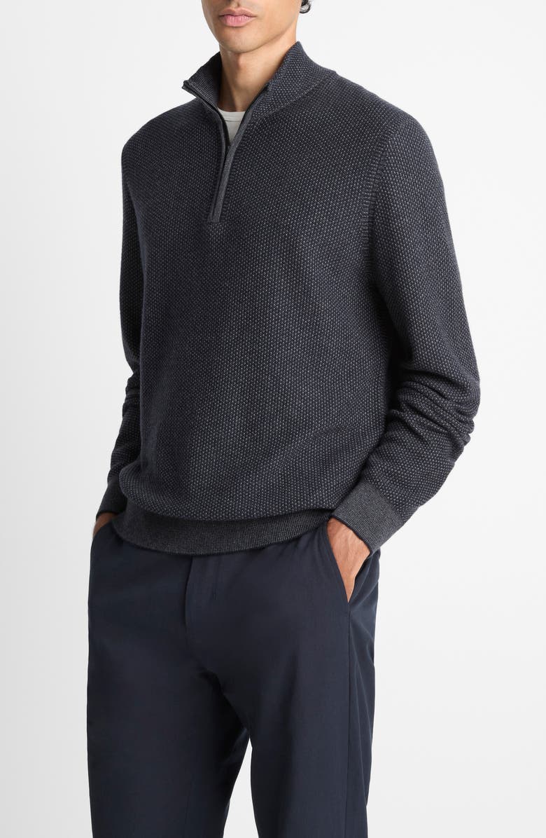 Vince Geometric Jacquard Wool & Cashmere Quarter Zip Pullover, Alternate, color, Coastal/ Medium Heather Grey