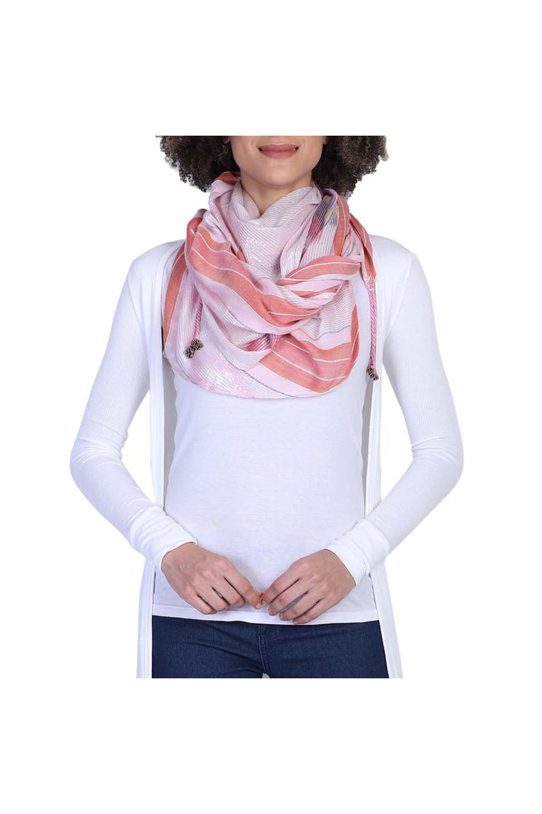 Shimmer Stripe Tassel Scarf, Alternate, color, Pink